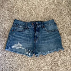 Distressed jean shorts